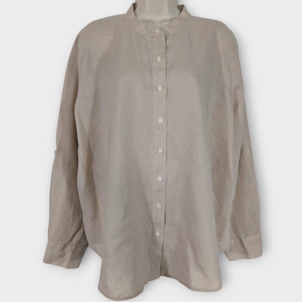 Ann Taylor Women's Tan Relaxed 100% Linen Blouse Size Extra Large